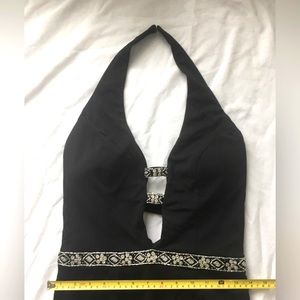 Vintage Jovani long black backless gown with beautiful silver beading, low neck